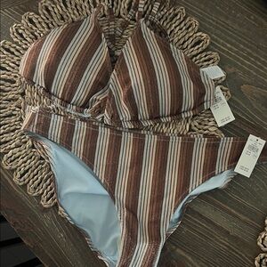 American Eagle Outfitters Brown and White Striped Bikini